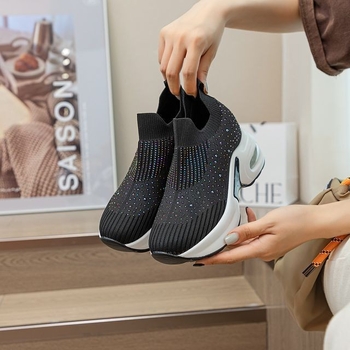 Ženske platforme mokasine s debelim potplatom — fly-knit gornji dio, srednje visoka, okrugli vrh, stražnji zip, PU đon