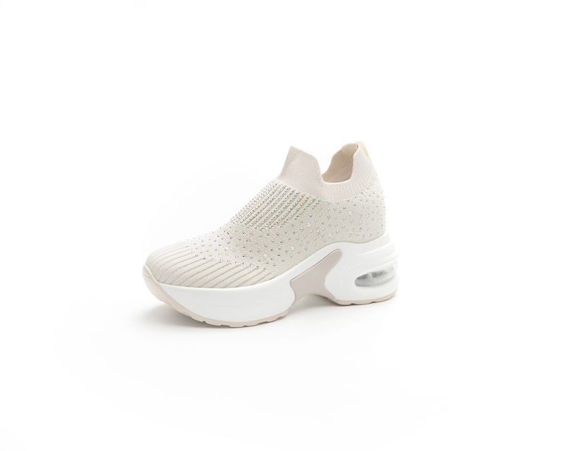 Ženske platforme mokasine s debelim potplatom — fly-knit gornji dio, srednje visoka, okrugli vrh, stražnji zip, PU đon