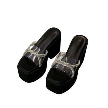 Sandale sa kristalima, 11 cm visok pet, korejski stil, platforma, PVC gornji dio, PU podstava