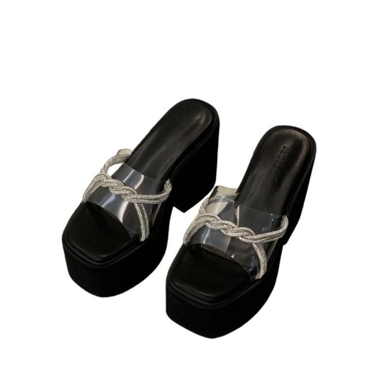 Sandale sa kristalima, 11 cm visok pet, korejski stil, platforma, PVC gornji dio, PU podstava