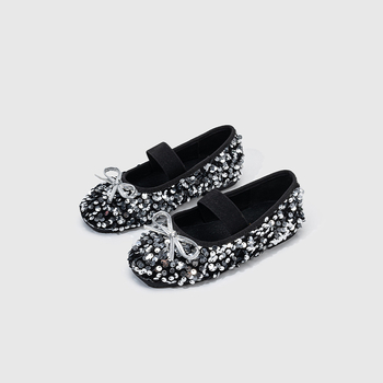 Mergaitėms princesės bateliai su blizgučiais, baleto stilius, elastinė juostelė, PU vidinė apdaila ir įdėklas, gumos padas, 4–16 metų