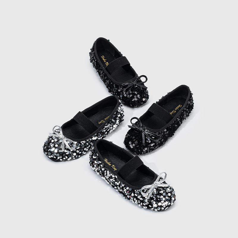 Mergaitėms princesės bateliai su blizgučiais, baleto stilius, elastinė juostelė, PU vidinė apdaila ir įdėklas, gumos padas, 4–16 metų