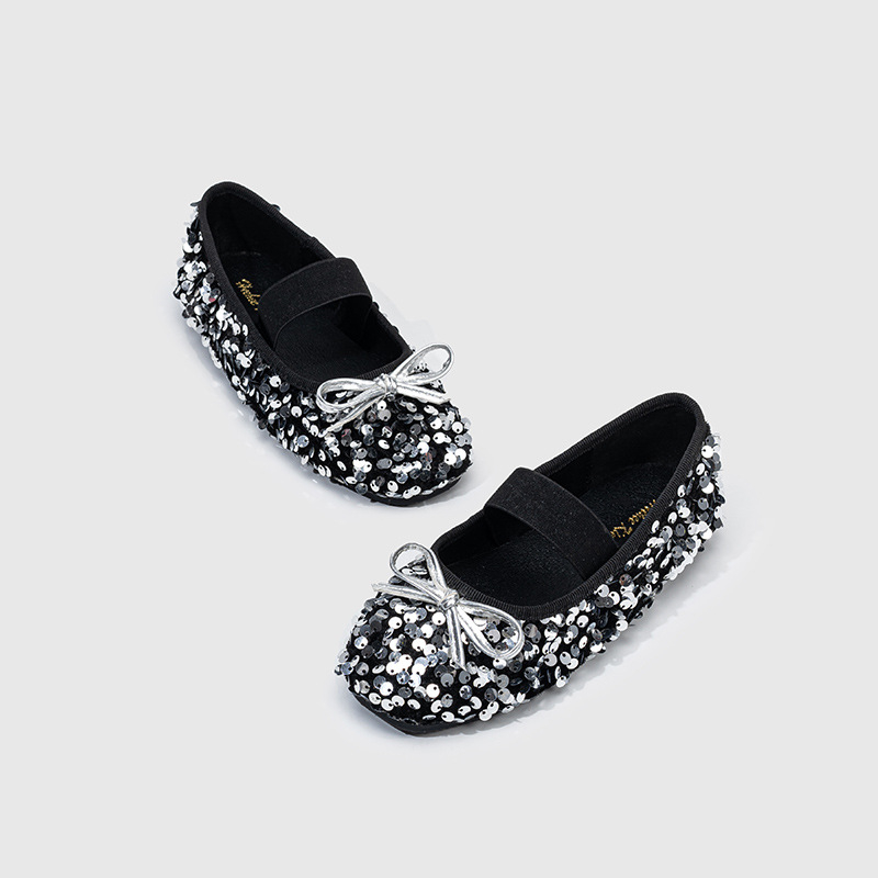 Mergaitėms princesės bateliai su blizgučiais, baleto stilius, elastinė juostelė, PU vidinė apdaila ir įdėklas, gumos padas, 4–16 metų