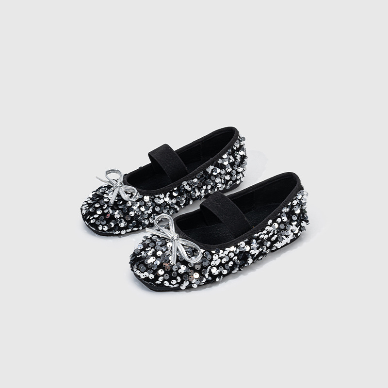 Mergaitėms princesės bateliai su blizgučiais, baleto stilius, elastinė juostelė, PU vidinė apdaila ir įdėklas, gumos padas, 4–16 metų