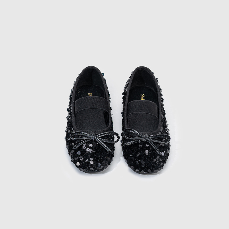 Mergaitėms princesės bateliai su blizgučiais, baleto stilius, elastinė juostelė, PU vidinė apdaila ir įdėklas, gumos padas, 4–16 metų