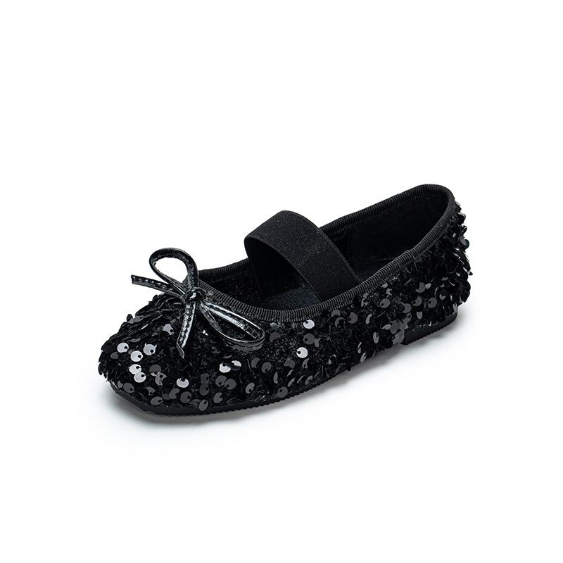 Mergaitėms princesės bateliai su blizgučiais, baleto stilius, elastinė juostelė, PU vidinė apdaila ir įdėklas, gumos padas, 4–16 metų