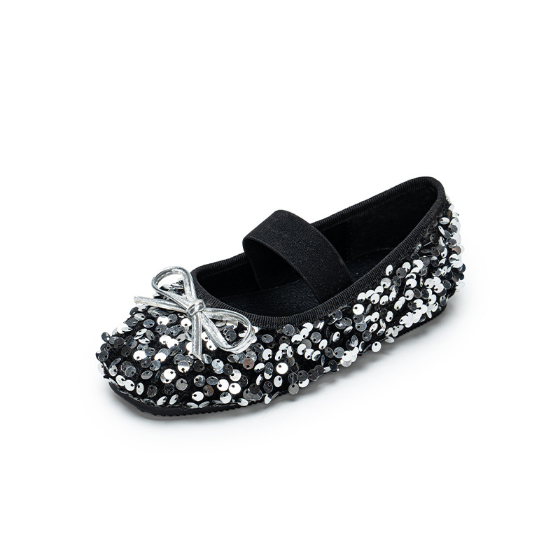 Mergaitėms princesės bateliai su blizgučiais, baleto stilius, elastinė juostelė, PU vidinė apdaila ir įdėklas, gumos padas, 4–16 metų