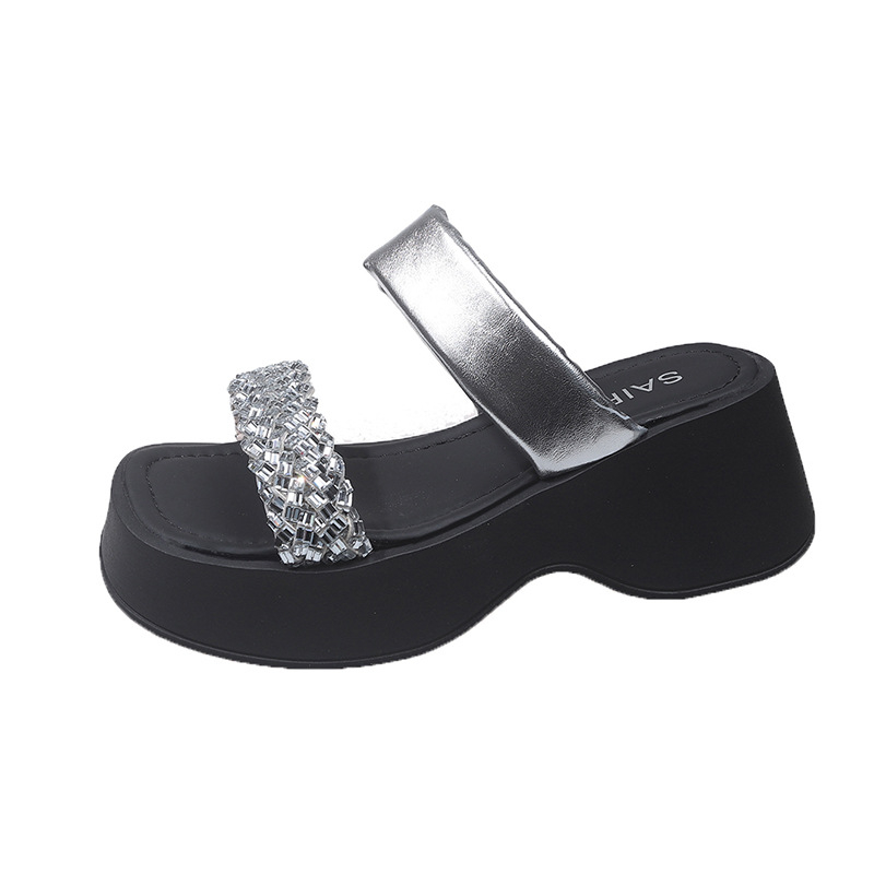 Sandale pentru femei cu partea superioară PU, căptușeală PU, talpă din cauciuc, vârf rotund, model herringbone — Vara 2025