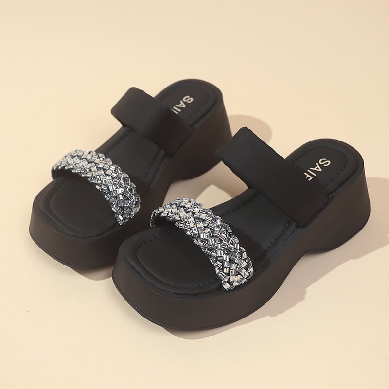 Sandale pentru femei cu partea superioară PU, căptușeală PU, talpă din cauciuc, vârf rotund, model herringbone — Vara 2025