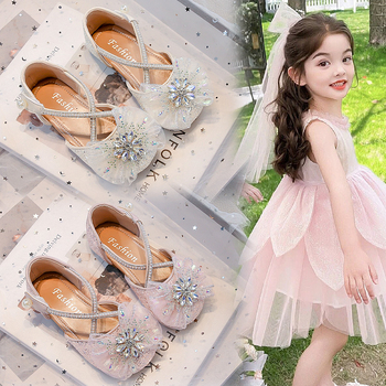 Mergaitei skirti kristalų princės dizaino sandalai, Velcro užsegimas, viršus iš dirbtinės odos, PU vidus ir įdėklas, TPR padas