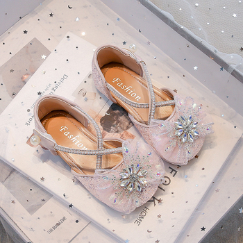 Mergaitei skirti kristalų princės dizaino sandalai, Velcro užsegimas, viršus iš dirbtinės odos, PU vidus ir įdėklas, TPR padas
