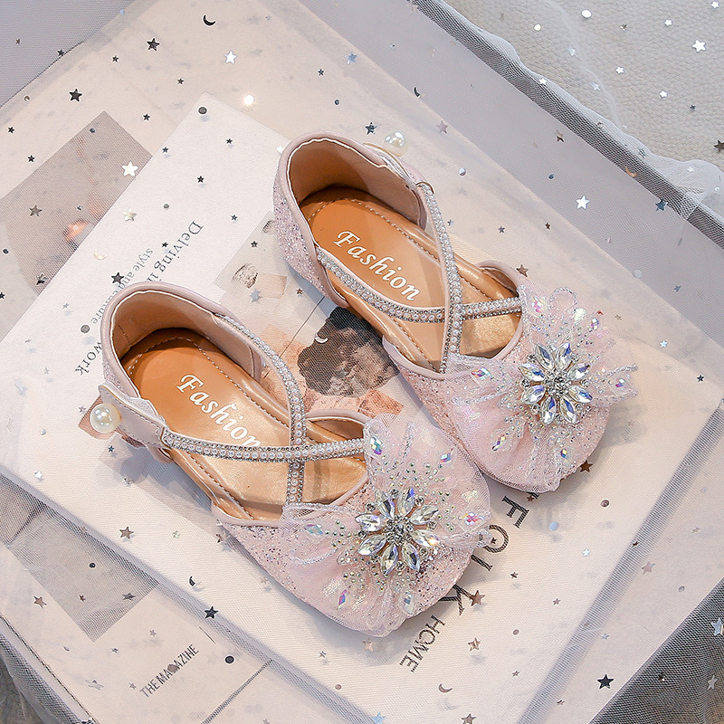 Mergaitei skirti kristalų princės dizaino sandalai, Velcro užsegimas, viršus iš dirbtinės odos, PU vidus ir įdėklas, TPR padas