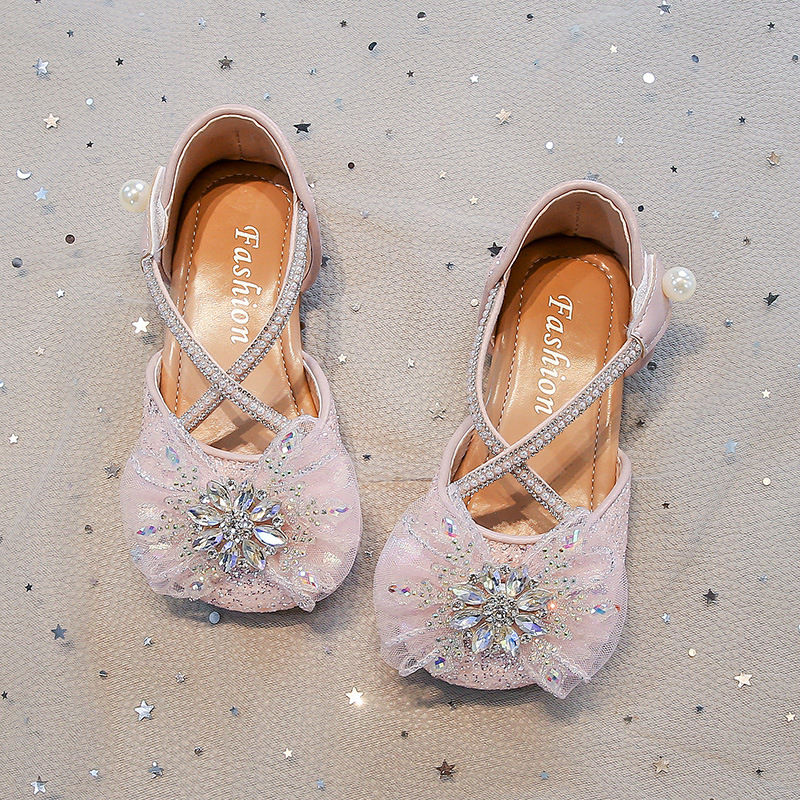 Mergaitei skirti kristalų princės dizaino sandalai, Velcro užsegimas, viršus iš dirbtinės odos, PU vidus ir įdėklas, TPR padas