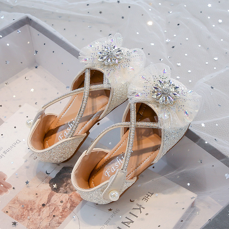 Mergaitei skirti kristalų princės dizaino sandalai, Velcro užsegimas, viršus iš dirbtinės odos, PU vidus ir įdėklas, TPR padas
