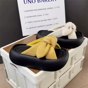 Ženske papuče s debelim potplatom i mašnicom, PU gornji dio, gumeni đon, unutarnji materijal od Super vlakana, oblik prsta riblja usta
