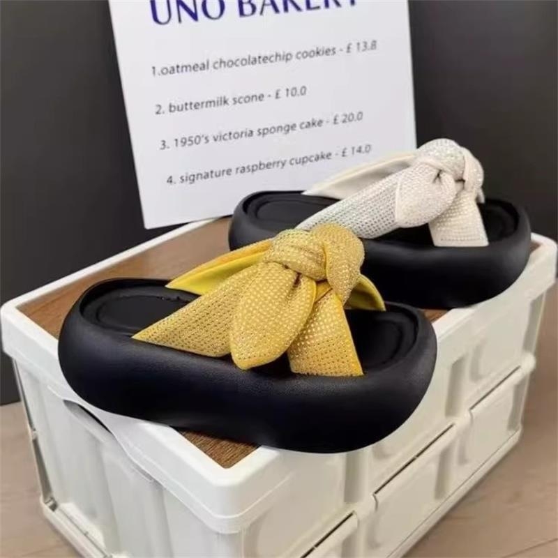 Ženske papuče s debelim potplatom i mašnicom, PU gornji dio, gumeni đon, unutarnji materijal od Super vlakana, oblik prsta riblja usta