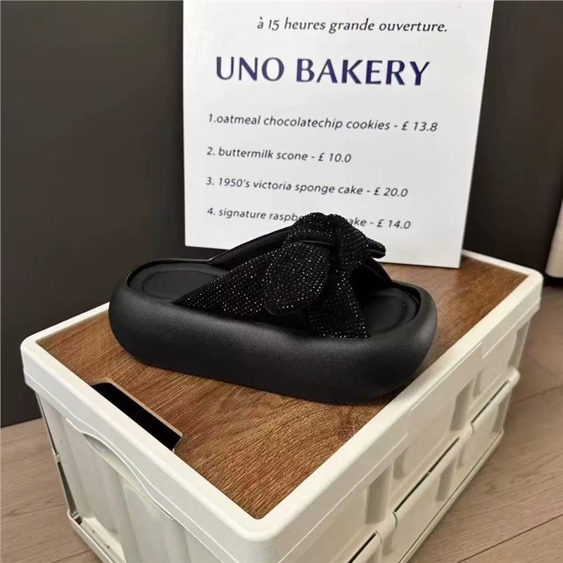 Ženske papuče s debelim potplatom i mašnicom, PU gornji dio, gumeni đon, unutarnji materijal od Super vlakana, oblik prsta riblja usta