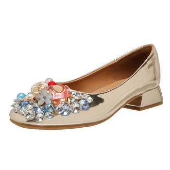 Ženske loafers s kvadratnim vrhom, rhinestones, stil princeze, udobne za svakodnevno nošenje (Vrh: kvadratni; Gornji dio: super vlakno; Visina pete: 3–6 cm; Oblik pete: debeli; Peta: guma)