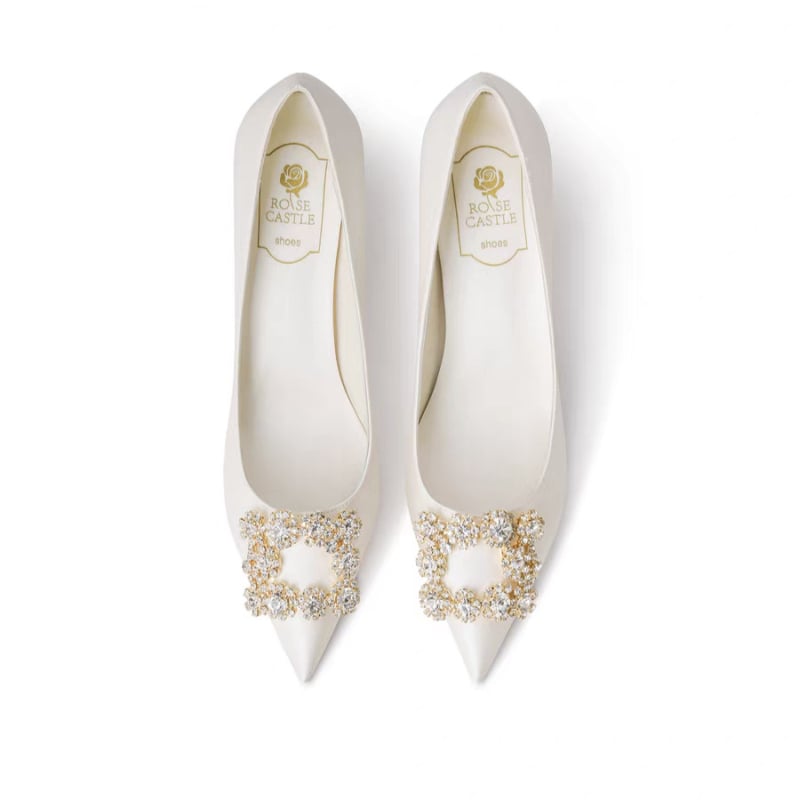 Сатенени сватбени обувки за булки и шаферки, остър нос, 6–8 cm висок ток, стил принцеса, микрофибърна подплата, гумена подметка