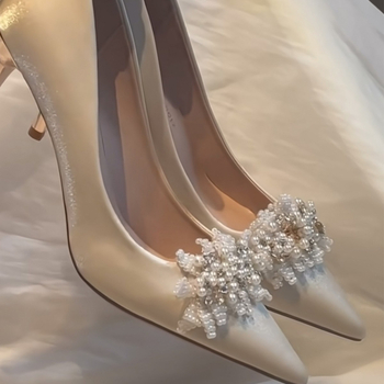 Svadobné topánky – Špičatá špička, saténový vršok, 6–8 cm vysoký podpätok, tenký podpätok, PU stielka