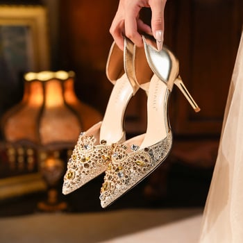 Pantofi cu toc înalt pentru femei, vârf ascuțit, toc subțire peste 8 cm, închidere