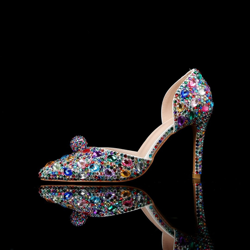 Sandale cu toc înalt, vârf ascuțit, partea superioară PU, branț PU, talpă de cauciuc, design slip-on, toc foarte înalt (>8 cm), potrivite pentru banchet de primăvară