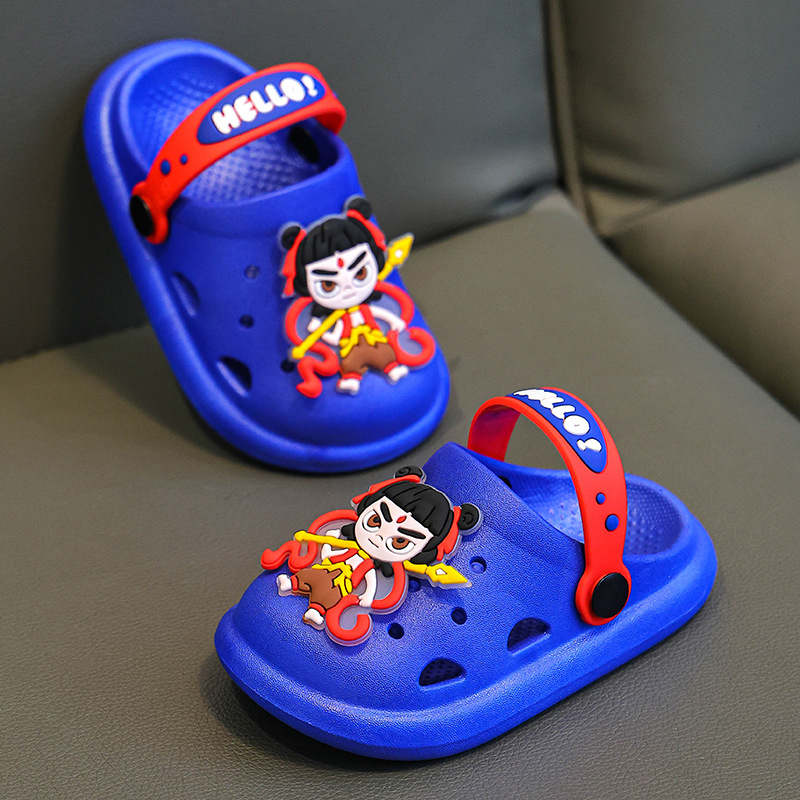 Șlapi de plajă Nezha perforați pentru copii și sugari, unisex, partea superioară din PVC, antiderapante, respirabili, stil desen animat, pentru toate sezoanele