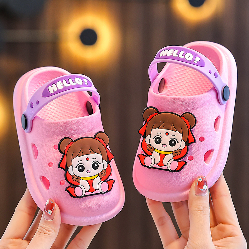 Șlapi de plajă Nezha perforați pentru copii și sugari, unisex, partea superioară din PVC, antiderapante, respirabili, stil desen animat, pentru toate sezoanele