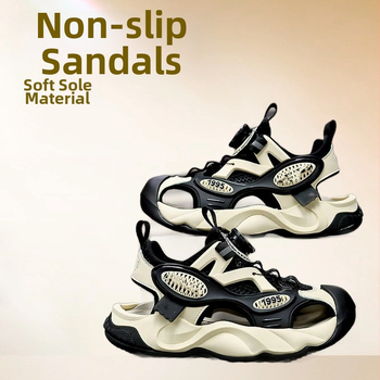 Ανδρικά σανδάλια Baotou-στιλ με κλειστό δάχτυλο, PU επάνω, σόλα από συνθετικό υλικό, διαπνοή, κλείσιμο Velcro και αγκράφα