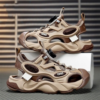 Ανδρικά σανδάλια Baotou-στιλ με κλειστό δάχτυλο, PU επάνω, σόλα από συνθετικό υλικό, διαπνοή, κλείσιμο Velcro και αγκράφα