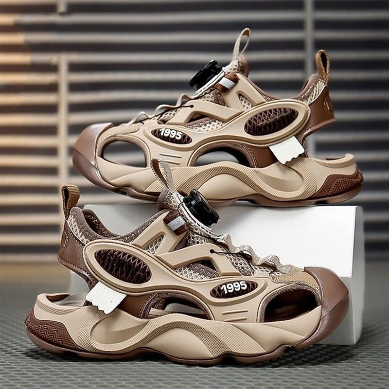 Ανδρικά σανδάλια Baotou-στιλ με κλειστό δάχτυλο, PU επάνω, σόλα από συνθετικό υλικό, διαπνοή, κλείσιμο Velcro και αγκράφα