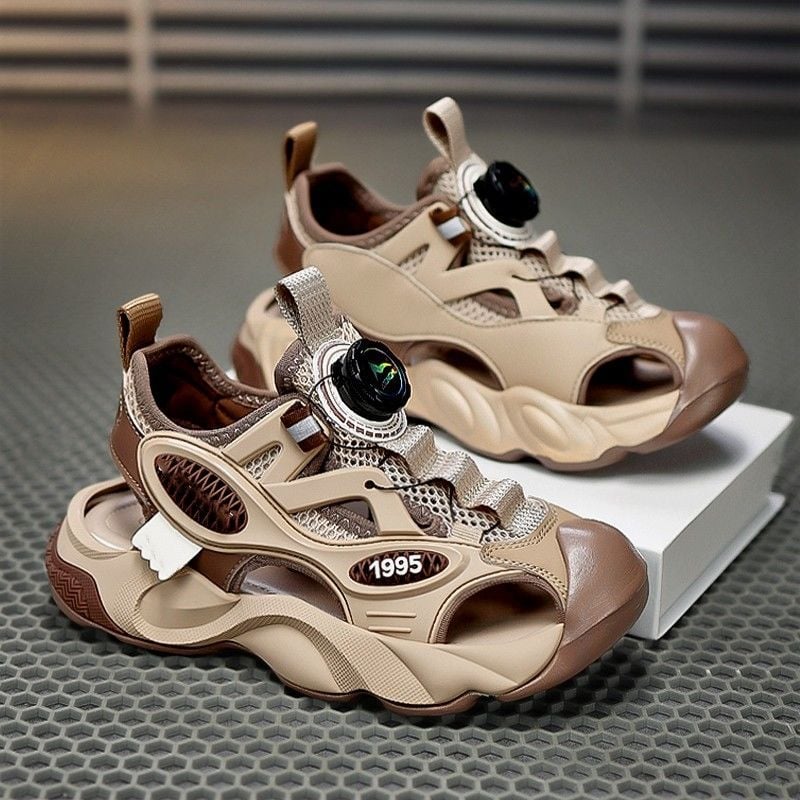 Ανδρικά σανδάλια Baotou-στιλ με κλειστό δάχτυλο, PU επάνω, σόλα από συνθετικό υλικό, διαπνοή, κλείσιμο Velcro και αγκράφα