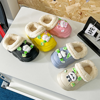 Papuci Crocs pentru copii 1–12 ani, panda design drăguț, căptușeală din pluș cald, purtare de interior în iarnă