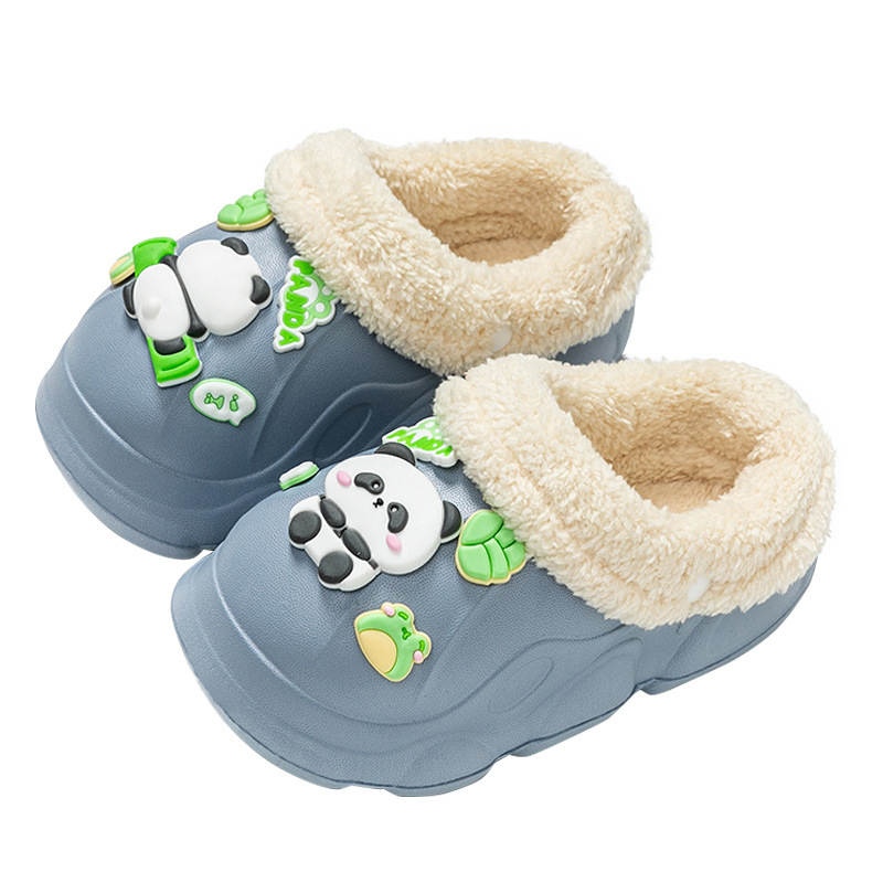 Papuci Crocs pentru copii 1–12 ani, panda design drăguț, căptușeală din pluș cald, purtare de interior în iarnă