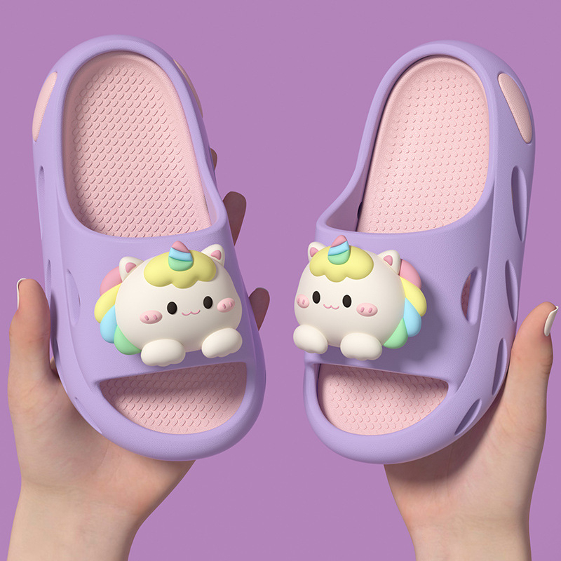 Slapi Unicorn pentru fete – Vară, partea superioară EVA și talpa EVA, uscare rapidă, respirabile, impermeabile (Categorie: Flip-flops; Material Superior: EVA; Material Talpă: EVA; Vârstă: 4–6 ani; Funcții: Quick-dry/Breathable/Waterproof)