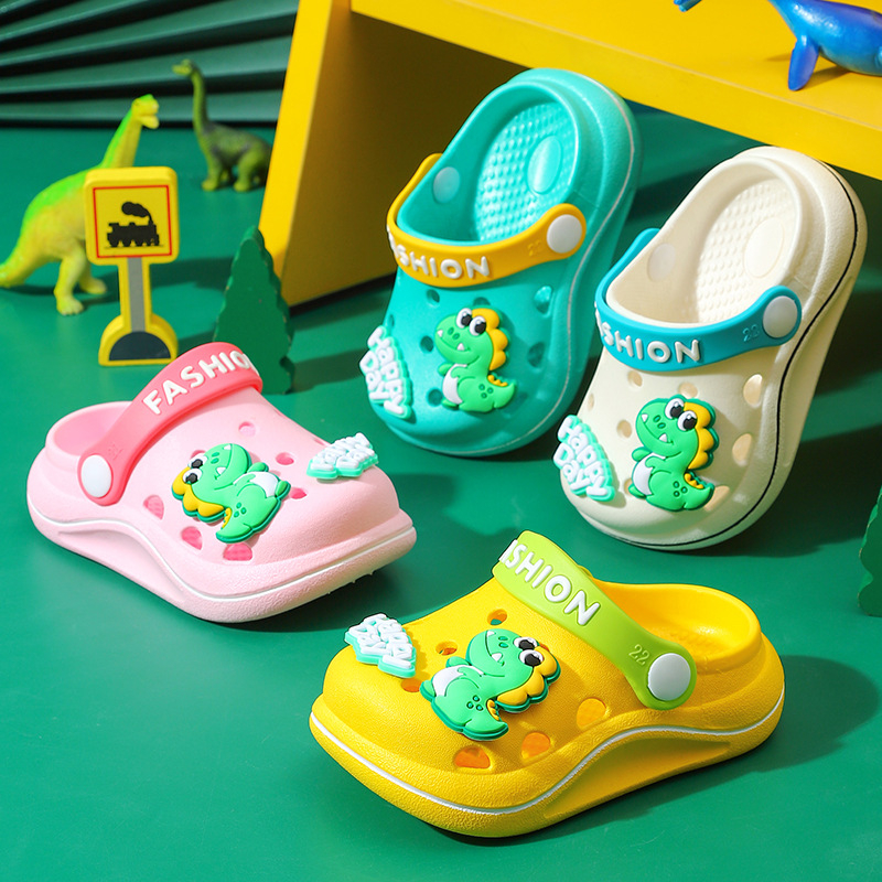 Baotou-stil dječje indoor ljetne sandale, unisex, PVC gornji dio, za dob 2–9 godina, mekana protuklizna potplata, s dinosaurem na dizajnu