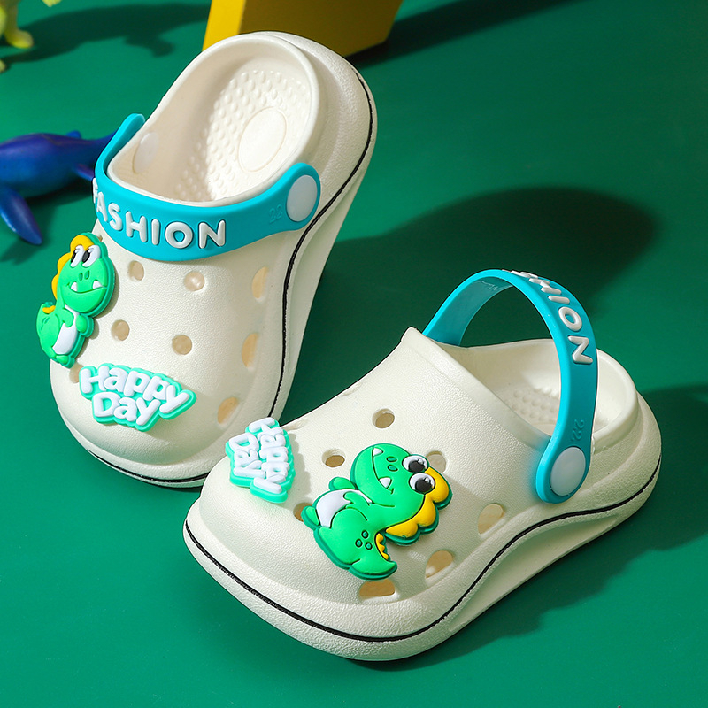 Baotou-stil dječje indoor ljetne sandale, unisex, PVC gornji dio, za dob 2–9 godina, mekana protuklizna potplata, s dinosaurem na dizajnu