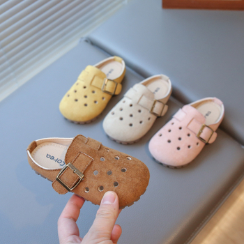 Dječje slip-on sandale za djevojčice, nubuk koža gornji dio, gumena potplat, uzrast 4–16 godina, ljeto 2025, korejski stil, unisex