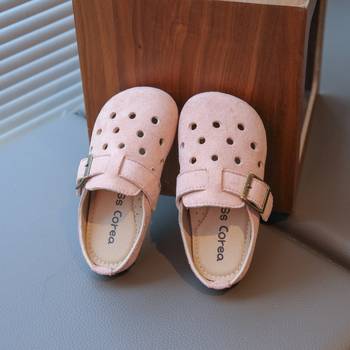 Dječje slip-on sandale za djevojčice, nubuk koža gornji dio, gumena potplat, uzrast 4–16 godina, ljeto 2025, korejski stil, unisex