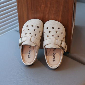 Dječje slip-on sandale za djevojčice, nubuk koža gornji dio, gumena potplat, uzrast 4–16 godina, ljeto 2025, korejski stil, unisex