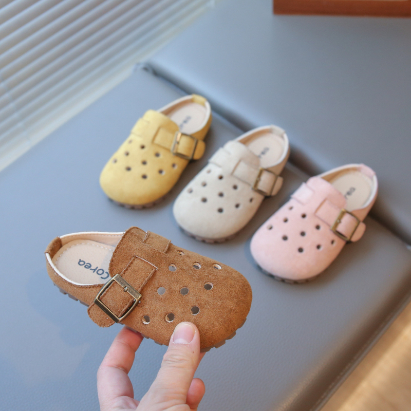 Dječje slip-on sandale za djevojčice, nubuk koža gornji dio, gumena potplat, uzrast 4–16 godina, ljeto 2025, korejski stil, unisex