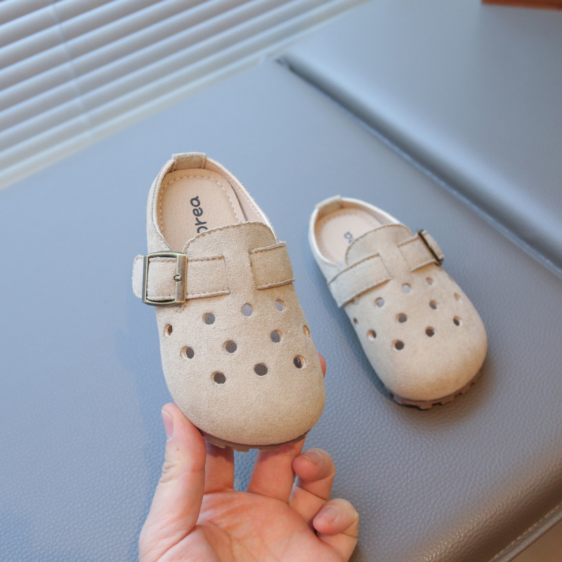 Dječje slip-on sandale za djevojčice, nubuk koža gornji dio, gumena potplat, uzrast 4–16 godina, ljeto 2025, korejski stil, unisex