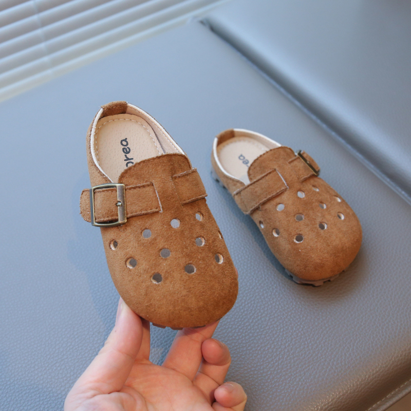 Dječje slip-on sandale za djevojčice, nubuk koža gornji dio, gumena potplat, uzrast 4–16 godina, ljeto 2025, korejski stil, unisex