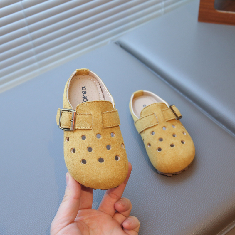 Dječje slip-on sandale za djevojčice, nubuk koža gornji dio, gumena potplat, uzrast 4–16 godina, ljeto 2025, korejski stil, unisex