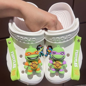 Model 321: Puha gumiból készült cipőcsat Ninja Turtles dizájnnal, kompatibil szandálokhoz és papucsokhoz, levehető PVC DIY kiegészítő