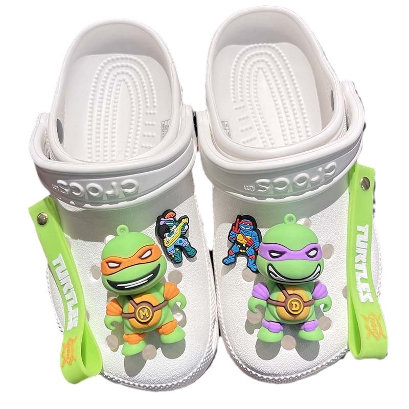 Model 321: Puha gumiból készült cipőcsat Ninja Turtles dizájnnal, kompatibil szandálokhoz és papucsokhoz, levehető PVC DIY kiegészítő