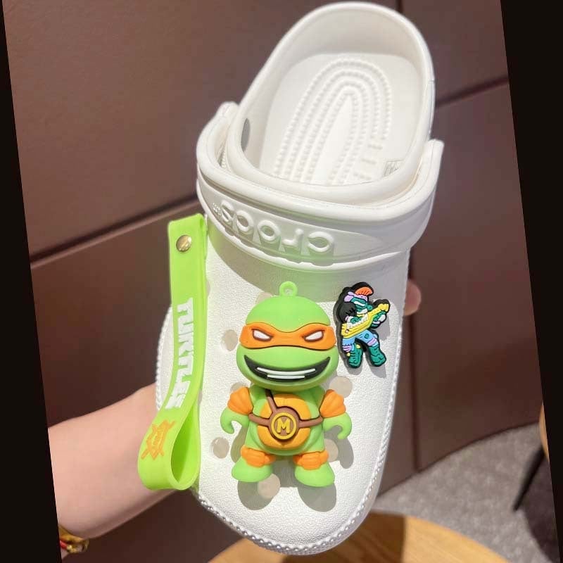 Model 321: Puha gumiból készült cipőcsat Ninja Turtles dizájnnal, kompatibil szandálokhoz és papucsokhoz, levehető PVC DIY kiegészítő