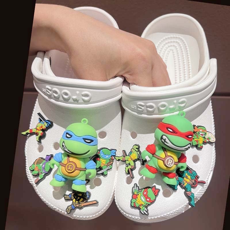 Model 321: Puha gumiból készült cipőcsat Ninja Turtles dizájnnal, kompatibil szandálokhoz és papucsokhoz, levehető PVC DIY kiegészítő