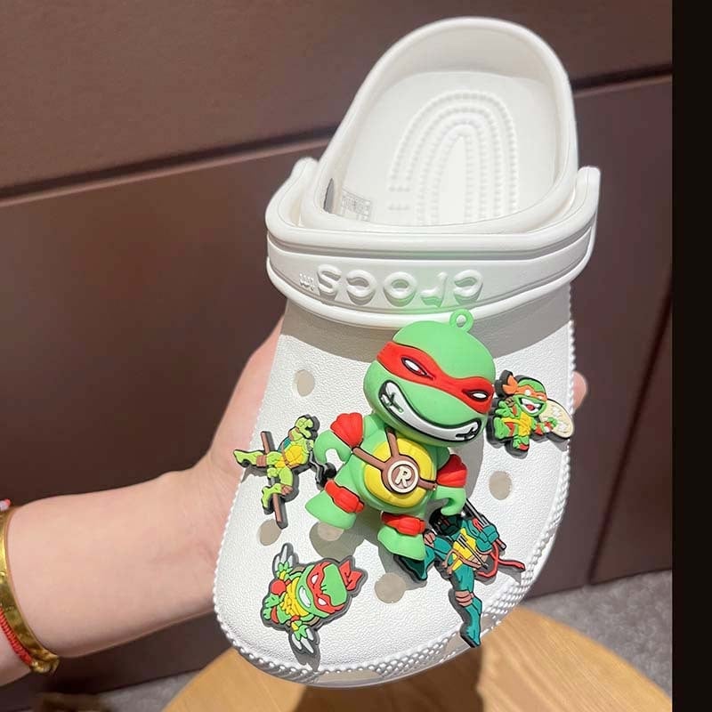 Model 321: Puha gumiból készült cipőcsat Ninja Turtles dizájnnal, kompatibil szandálokhoz és papucsokhoz, levehető PVC DIY kiegészítő