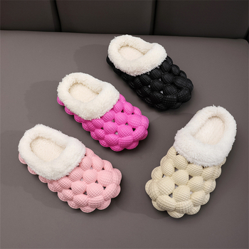 Vaikų medvilninės šlepetės su uždaru pirštu, Lychee bubble foam tekstūra, EVA viršus, dirbtinis trumpas pūkų įdėklas, stora neslidžia padai